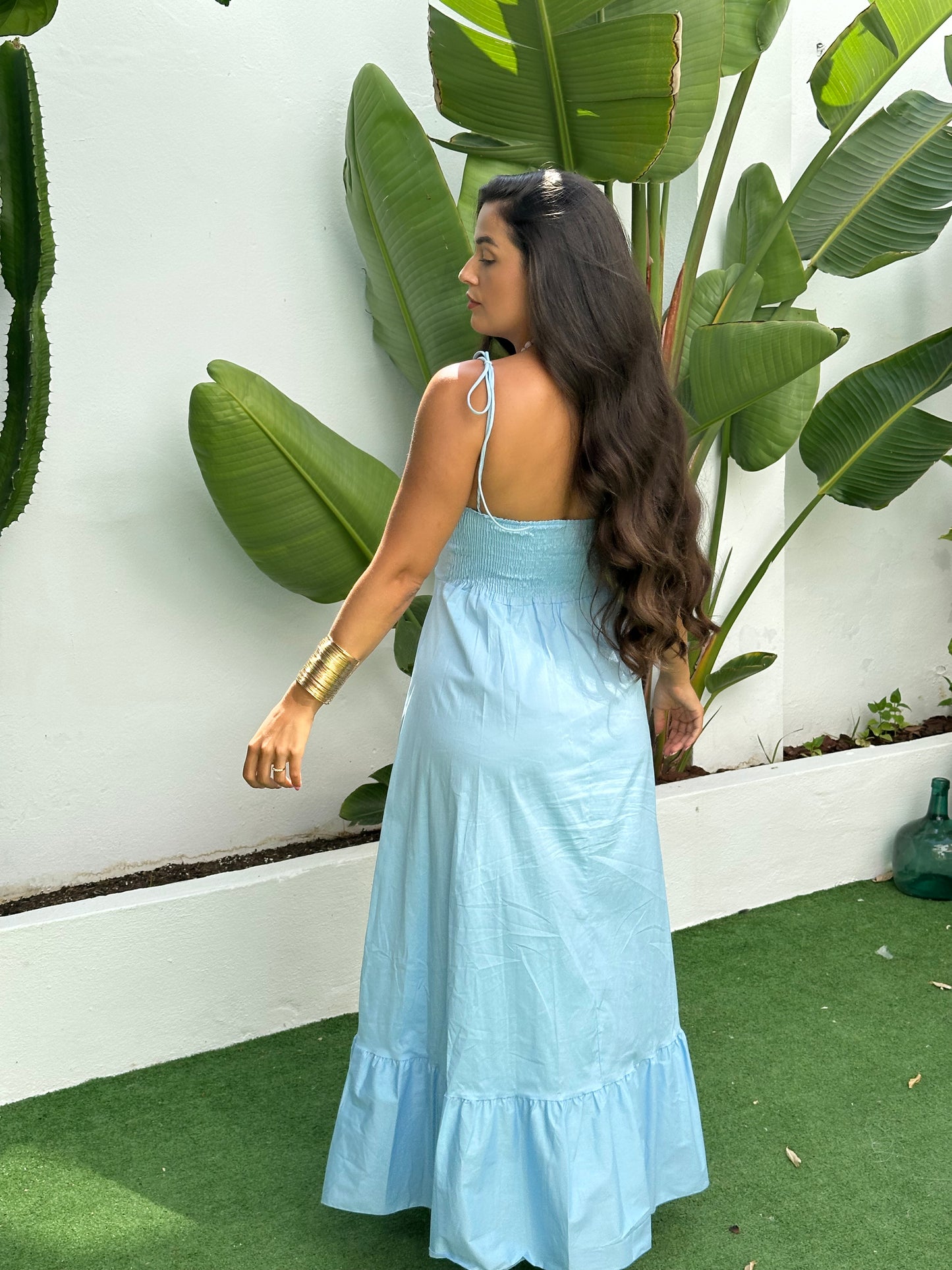 VESTIDO BUSTIER POPELÍN VOLANTE