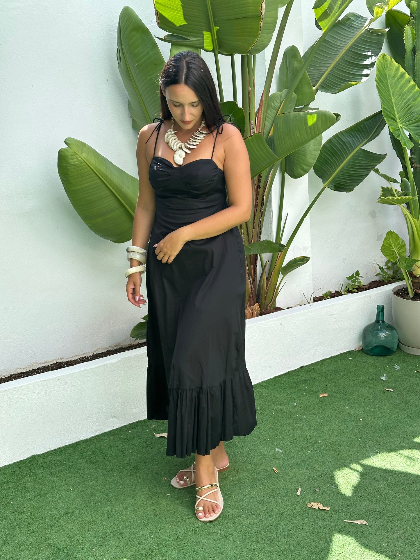 VESTIDO BUSTIER POPELÍN VOLANTE