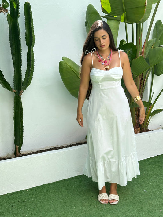 VESTIDO BUSTIER POPELÍN VOLANTE