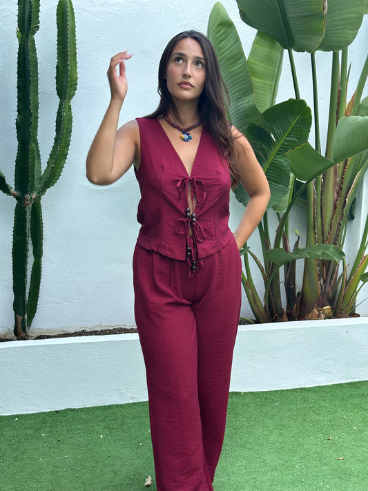 CONJUNTO CHALECO ABALORIOS MADERA