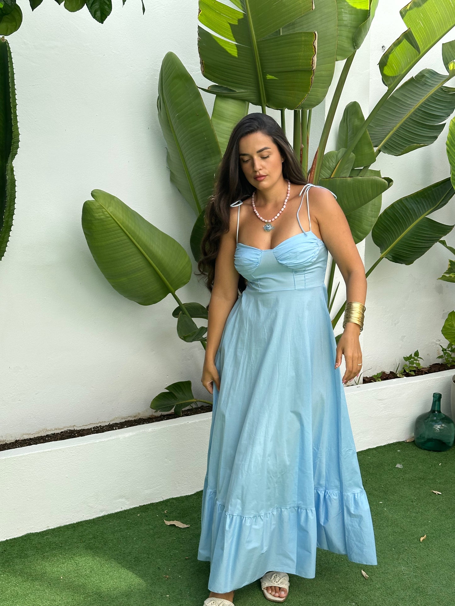 VESTIDO BUSTIER POPELÍN VOLANTE