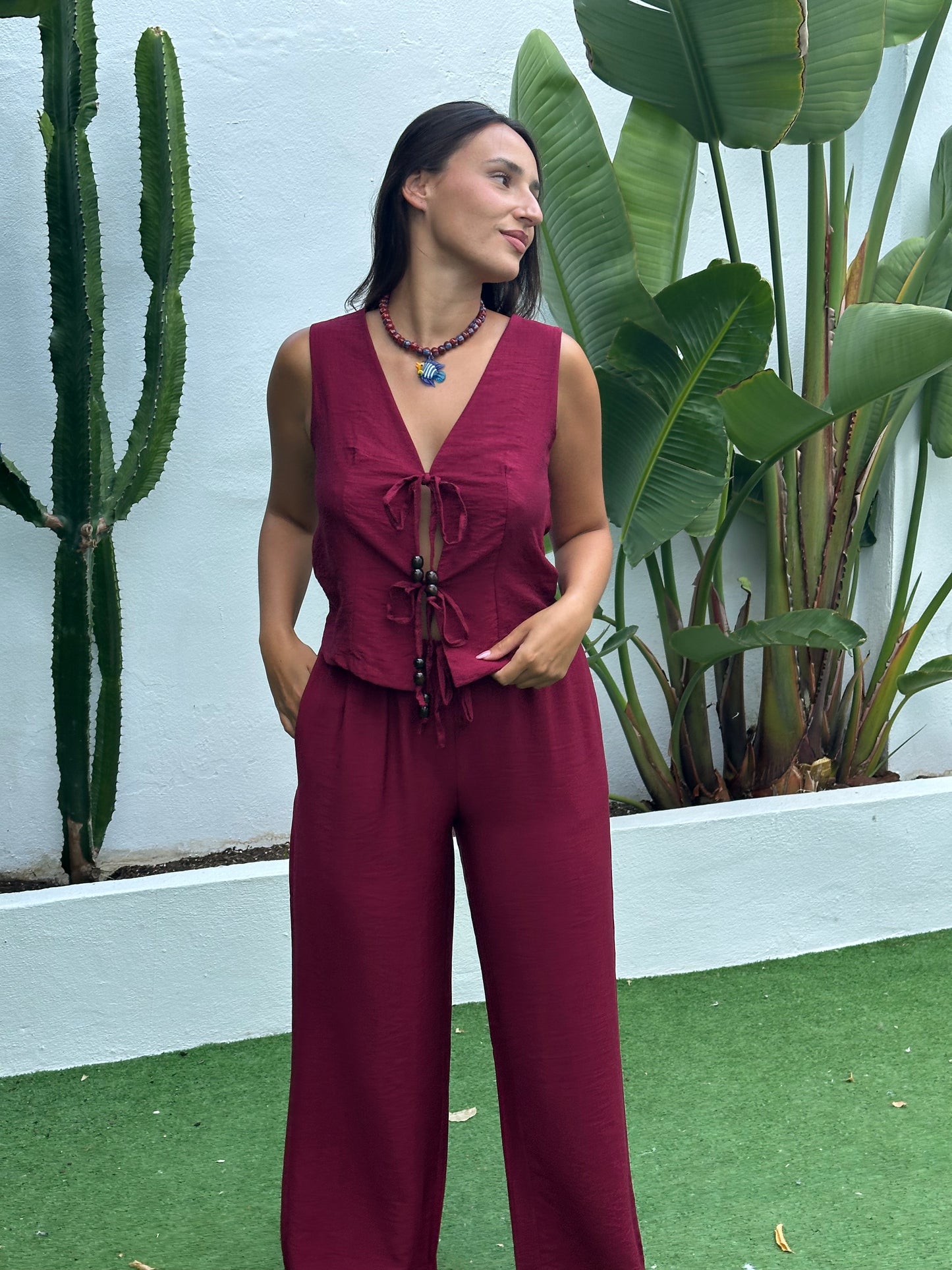 CONJUNTO CHALECO ABALORIOS MADERA