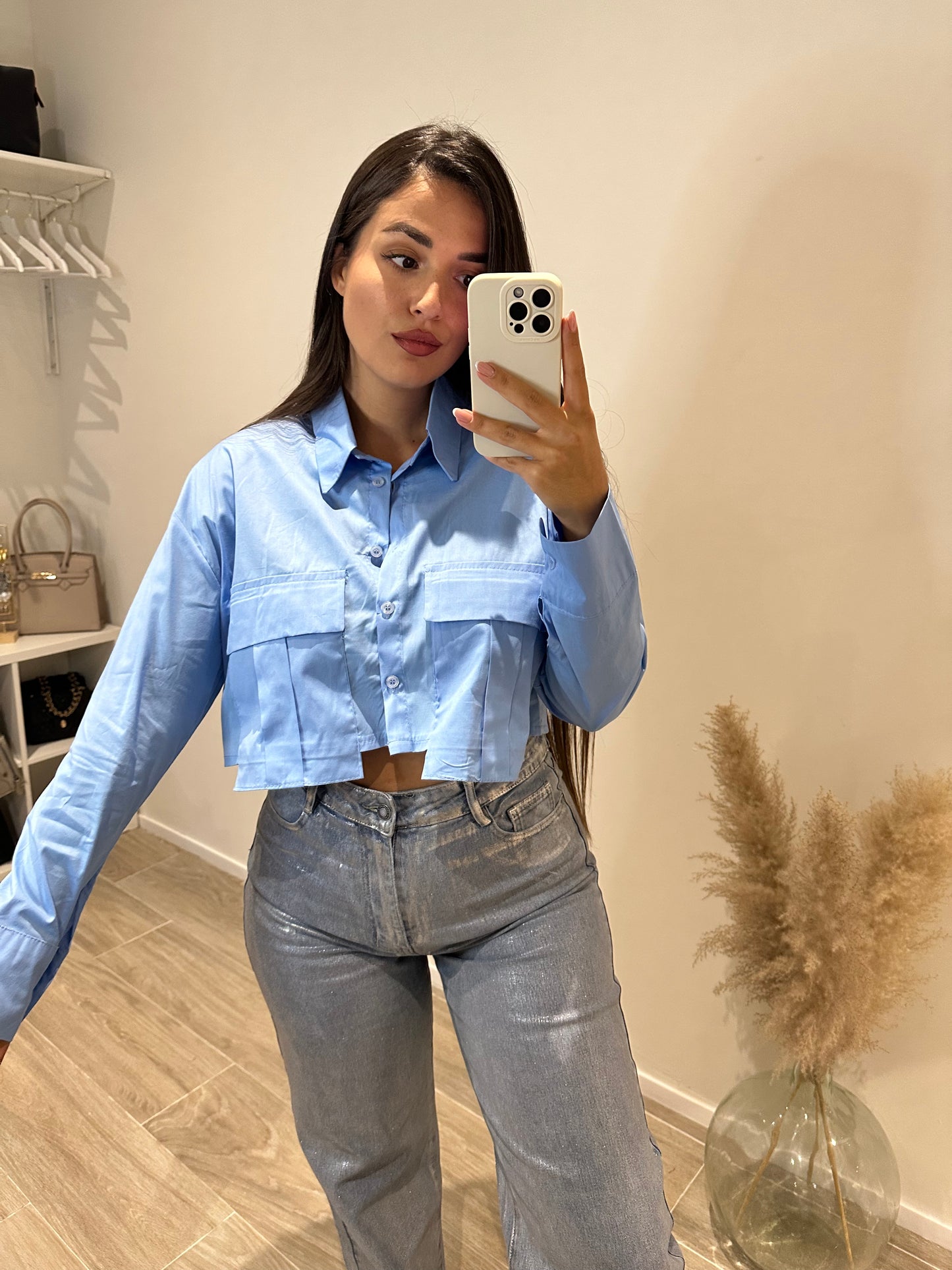 CAMISA CROP BOLSILLOS