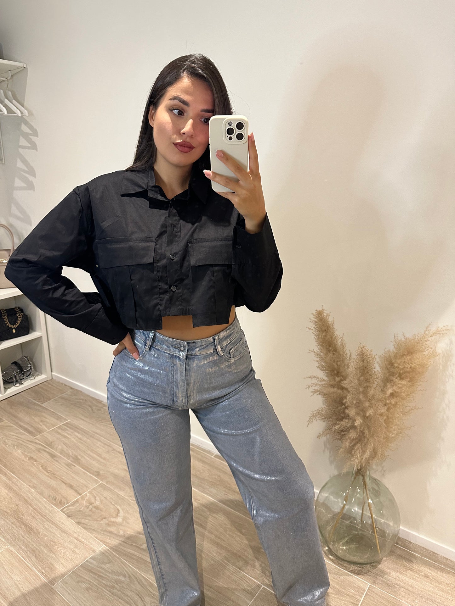 CAMISA CROP BOLSILLOS