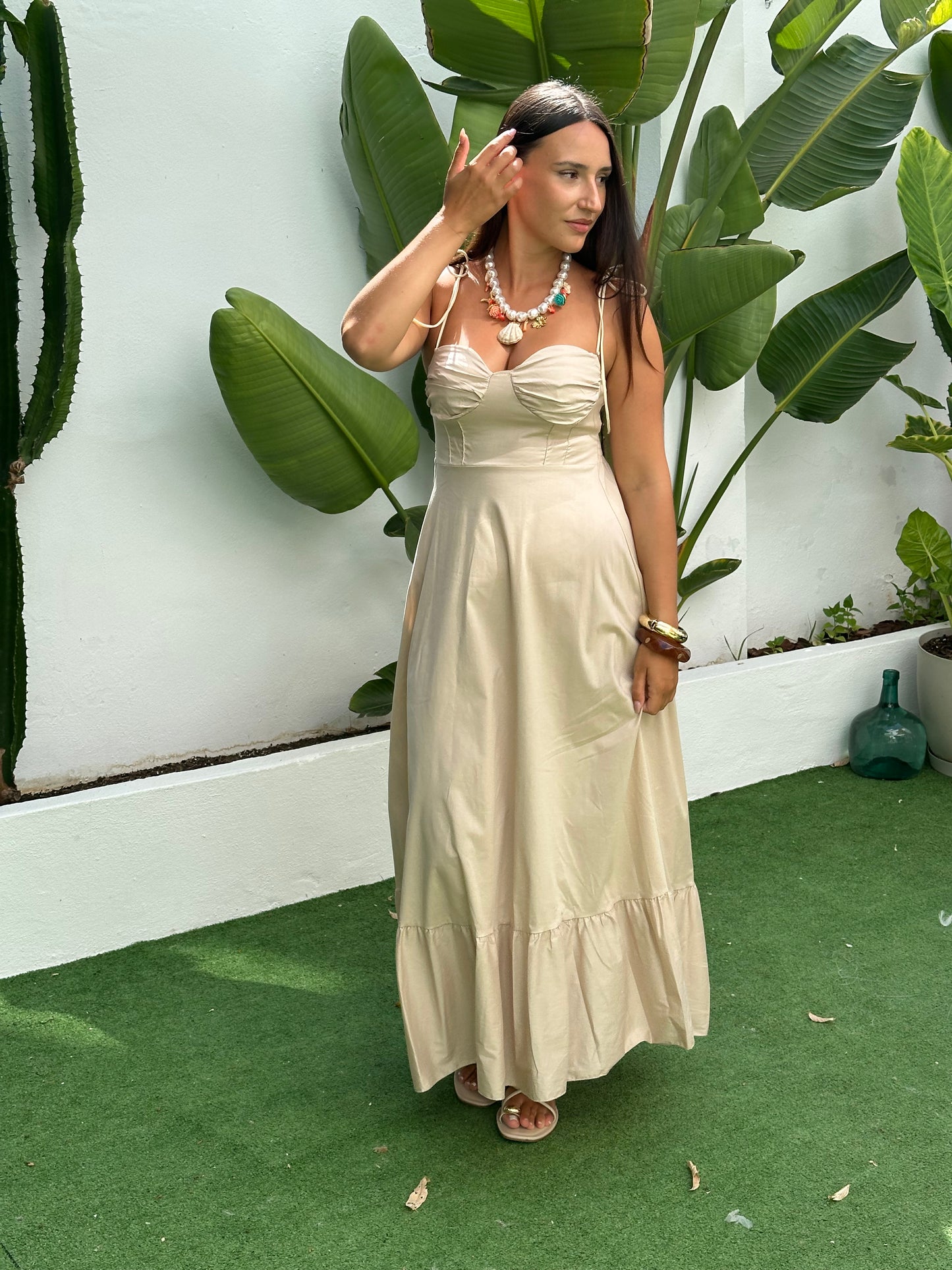 VESTIDO BUSTIER POPELÍN VOLANTE