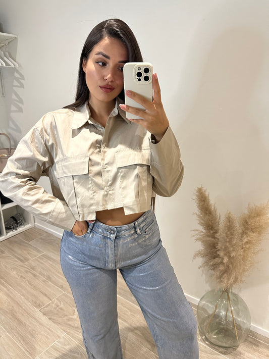 CAMISA CROP BOLSILLOS