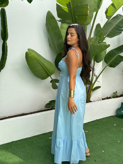 VESTIDO BUSTIER POPELÍN VOLANTE