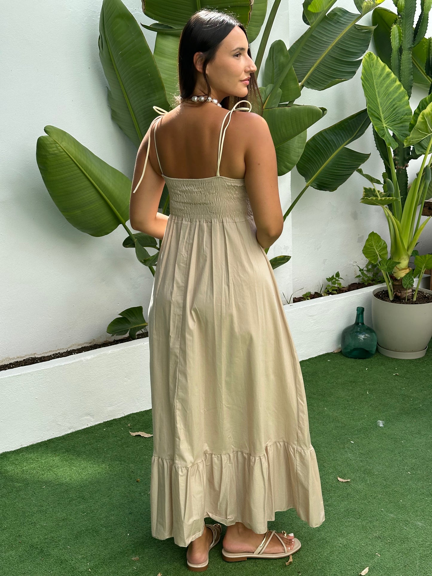 VESTIDO BUSTIER POPELÍN VOLANTE