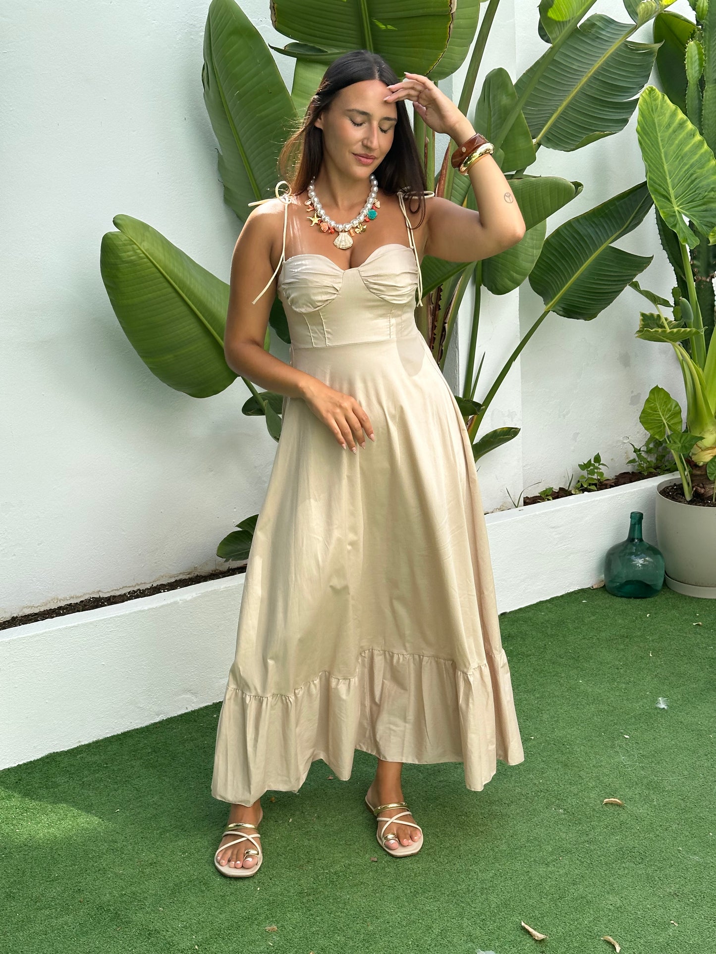 VESTIDO BUSTIER POPELÍN VOLANTE