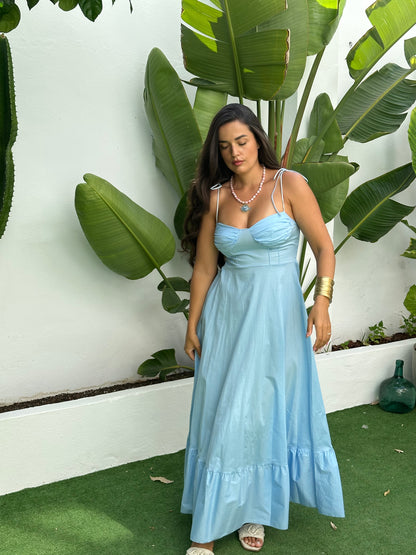 VESTIDO BUSTIER POPELÍN VOLANTE