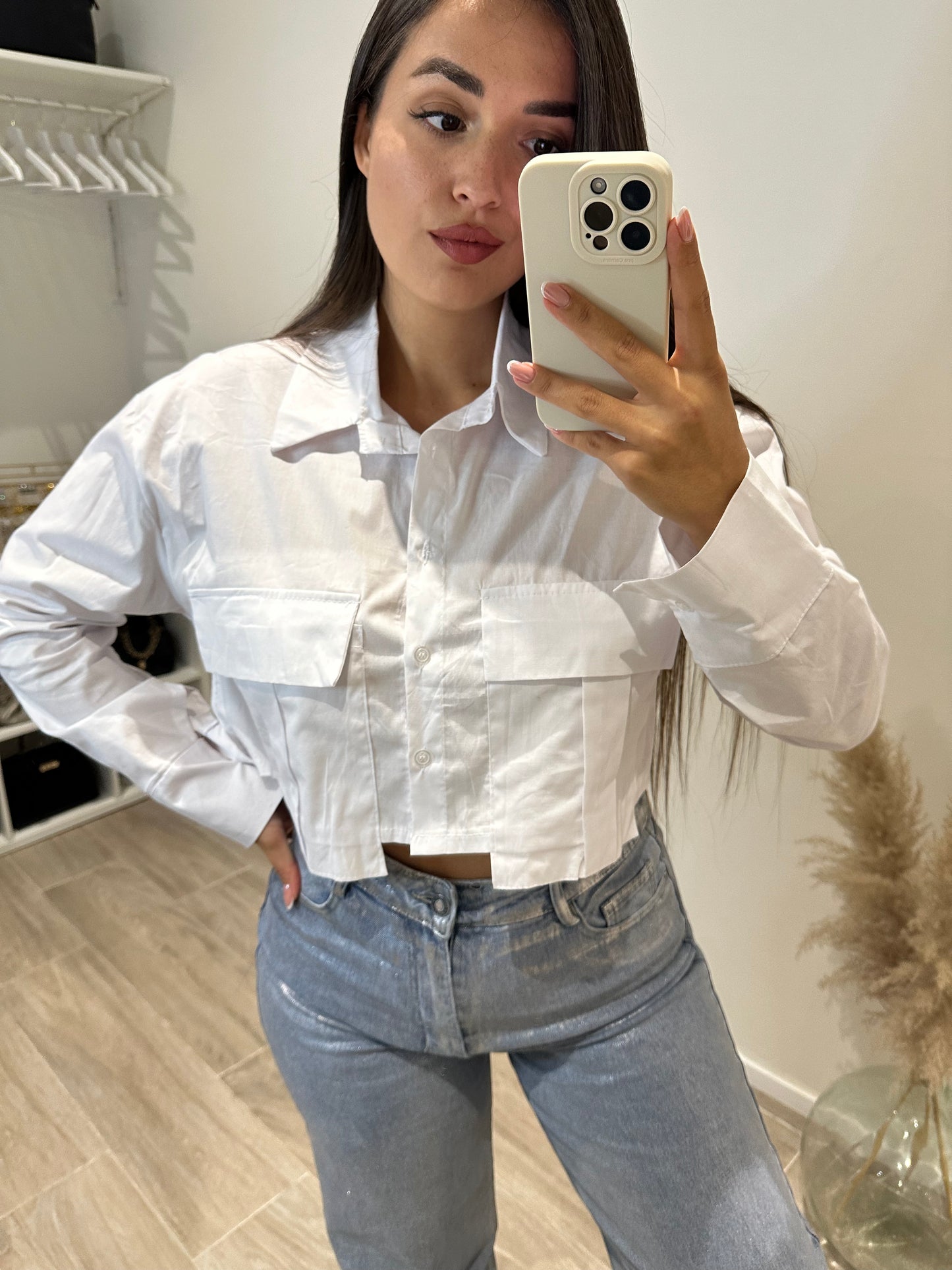 CAMISA CROP BOLSILLOS