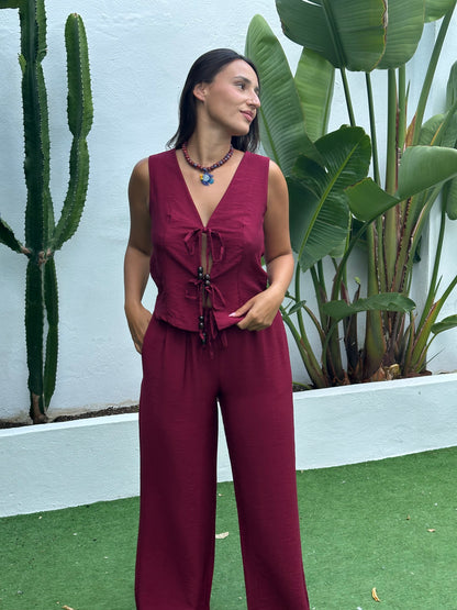 CONJUNTO CHALECO ABALORIOS MADERA