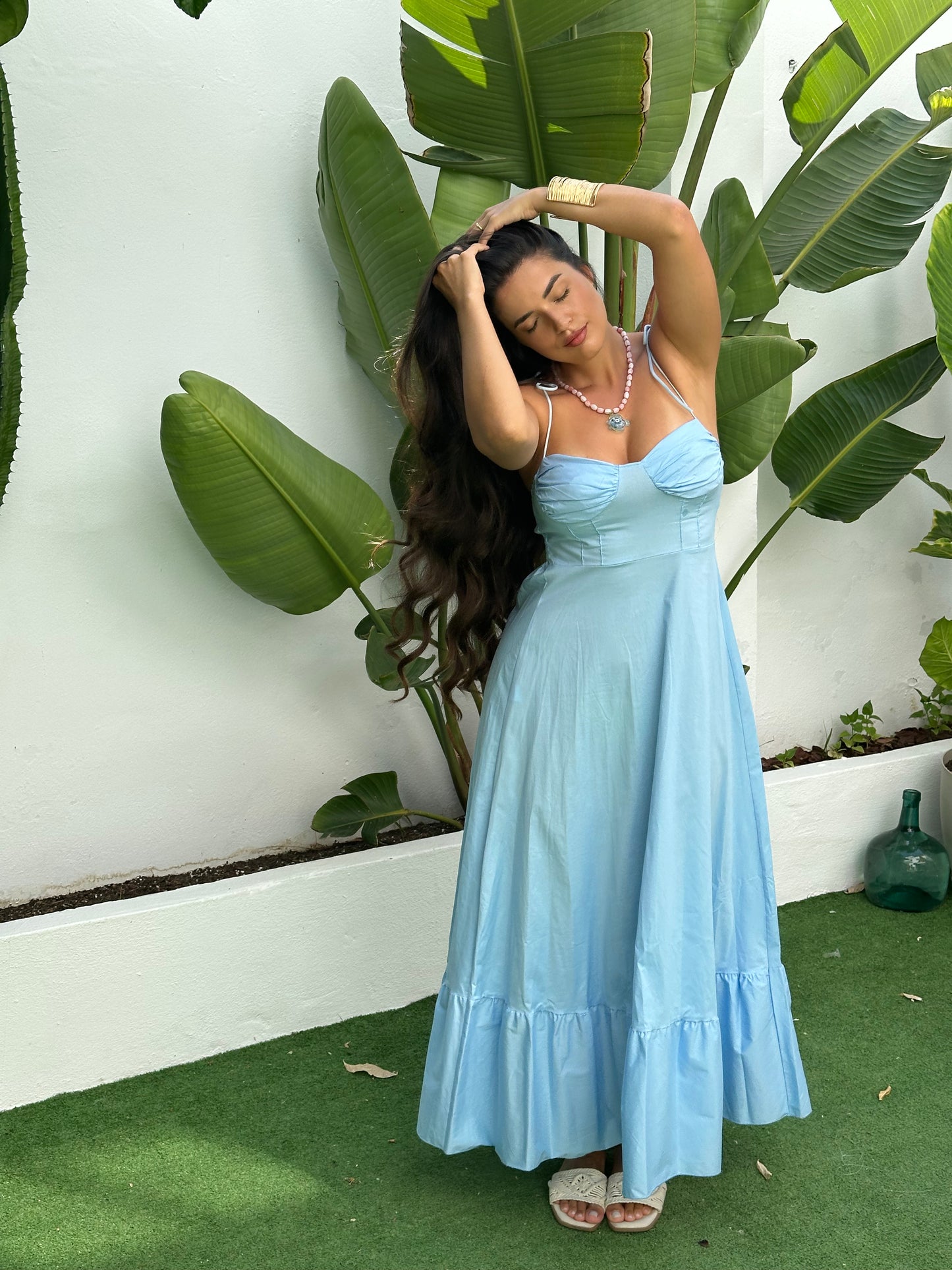 VESTIDO BUSTIER POPELÍN VOLANTE