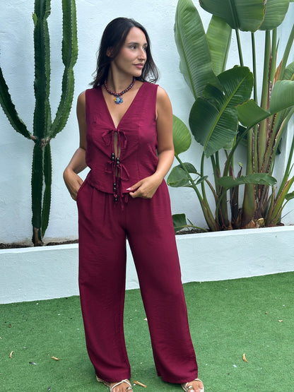CONJUNTO CHALECO ABALORIOS MADERA