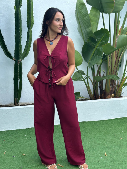 CONJUNTO CHALECO ABALORIOS MADERA