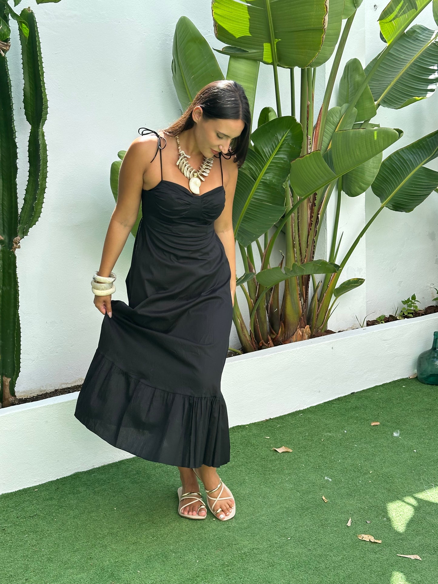 VESTIDO BUSTIER POPELÍN VOLANTE