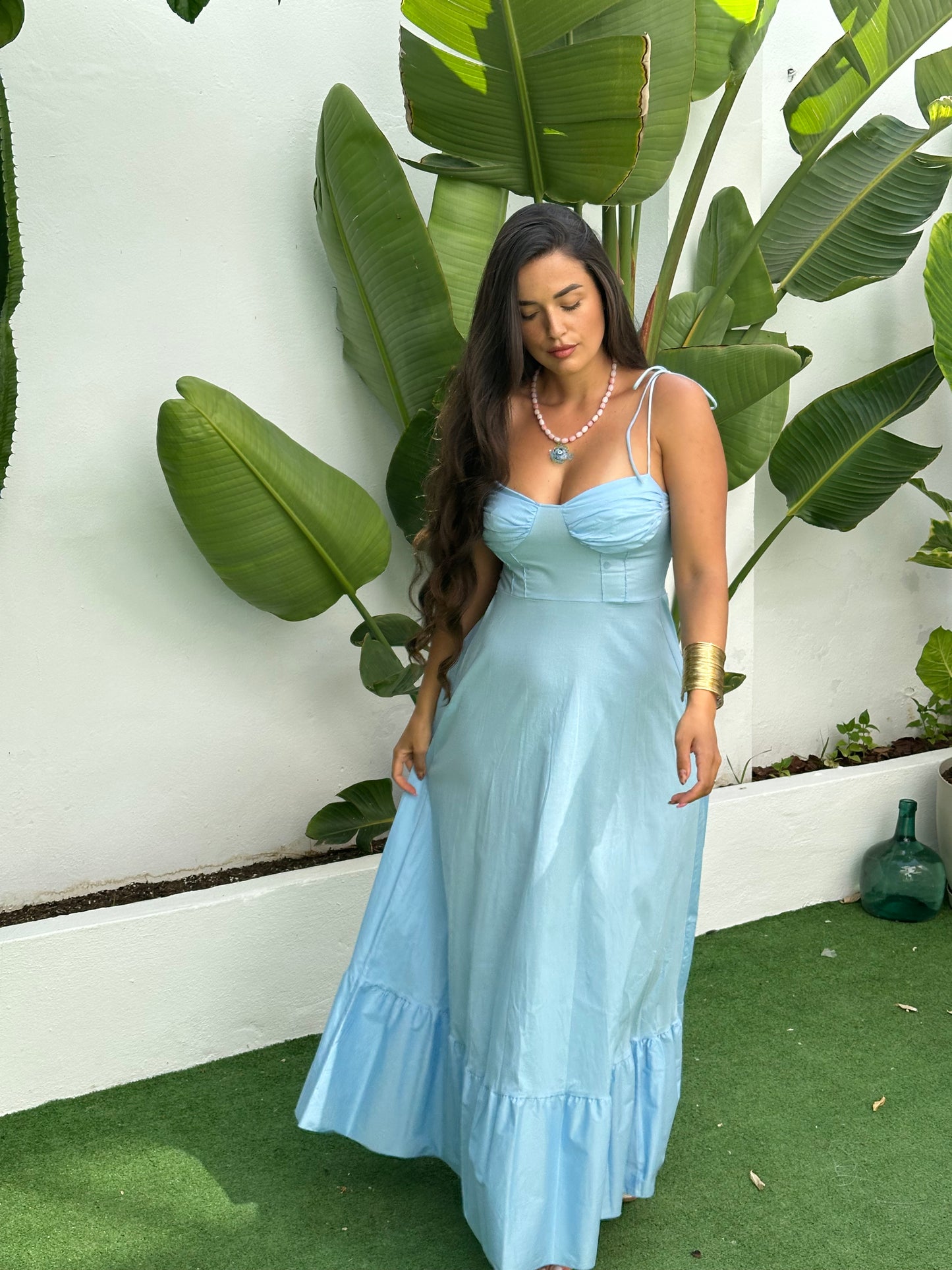 VESTIDO BUSTIER POPELÍN VOLANTE