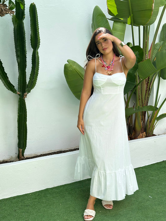 VESTIDO BUSTIER POPELÍN VOLANTE